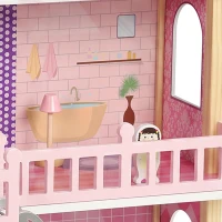 AIYAPLAY Groot poppenhuis, 69 cm hoog, 2 verdiepingen, met 2 poppen, 11 meubels, trap en balkon, roze, voor meisjes van 3-6 jaar(m-12)