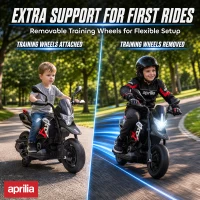AIYAPLAY 6V Kids Electric Motorbike with Training Wheels, Headlight, Music, Horn for 80-110 cm Height, 18 Months-4 Years, Black(m-6)