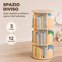 AIYAPLAY Libreria Girevole per Bambini a 3 Livelli, Angoli Arrotondati, 46x46x97 cm, Color Legno(m-5)