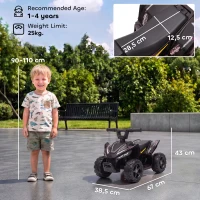 AIYAPLAY Quad Elettrico per Bambini 6V, Marce Avanti, 2 km/h, per 18-48 Mesi, Portata 25 kg, Interno ed Esterno, Nero(m-3)