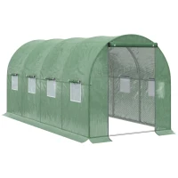 Outsunny Walk-in Polytunnel Greenhouse, Outdoor Garden Tunnel Greenhouse Tent with Zipped Roll-Up Door and 8 Mesh Windows, 4 x 2M(m-1)