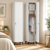 HOMCOM Armoire chambre étroite penderie avec porte, tringle et étagères de rangement, 36 x 40 x 180 cm, blanc(m-9)