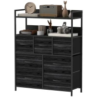 HOMCOM Rustic Chest of Seven Fabric Drawers - Black(m-11)