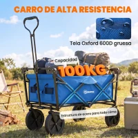 Outsunny Carro Plegable con Toldo Desmontable Longitud y Ángulo del Mango Ajustables y Bolsa de Transporte Carga 100 kg Azul(m-8)