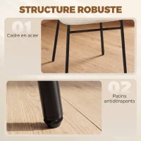 HOMCOM Lot de 2 chaises de salle à manger assise rembourrée en tissu aspect lin pieds en acier stable design moderne crème(m-6)