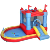 AIYAPLAY Castel Gonflabil pentru Copii cu Tobogan și Piscină Multicoloră(m-1)