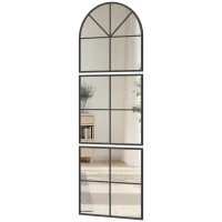 HOMCOM Wandspiegel dreiteilig, bogenförmiger Spiegel mit Metallrahmen, dekorativ 60 x 2 x 180 cm Schwarz(m-11)