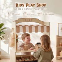 AIYAPLAY Pretend Play Shop, Wooden Kids Grocery Store Playset with Play Food, Cash Register, Chalkboard, 61 Accessories for 3-8(m-4)