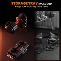 SPORTNOW 24kg Adjustable Dumbbell Set of 2, 10-in-1 Dumbbell Weights with Quick-Dial System, Safety Lock, Non-Slip Grip, Storage Tray, Space-Saving Free Weights for Home Gym Strength Training(m-7)