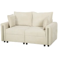 HOMCOM 2 Seater Sofa with Lift-Up Storage, 168 cm Comfy Velvet Small Couch with Wide Deep Seat, Plush Backrest, Thick Padding, 2 Pillows, Loveseat for Living Room, Home Office, Beige(m-15)