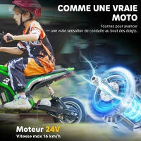 HOMCOM Moto cross électrique enfant moto électrique enfants moteur 350 W batterie 12V 8-16 km/h pneus gonflables 12'' vert(m-5)