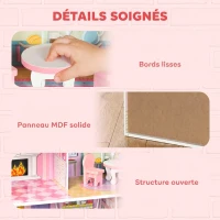 AIYAPLAY Maison de Poupée en Bois pour Enfants, Maison de Rêve Filles, 6 Pièces, Éclairage LED et 8 Meubles, 3-6 ans, Rose(m-7)