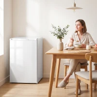 HOMCOM 85L Mini Freezer Countertop, Compact Freestanding Upright Freezer with Reversible Door, Removable Glass Shelves, White(m-8)