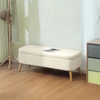 HOMCOM Aufbewahrungsbank, Sitzbank mit 65 L Stauraum, Teddy-Fleece-Stoff, Kautschukholz, 120 x 42 x 45 cm, Beige(m-10)