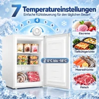 HOMCOM Mini-vriezer 85 liter, compacte vrijstaande vriezer met omkeerbare deur en instelbare temperatuur, wit(m-4)
