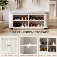 HOMCOM Hallway Storage Unit, Hallway Furniture Set with Shoe Storage Cabinet and 5 Hooks Coat Rack, White(m-6)