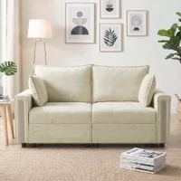 HOMCOM 2 Seater Sofa with Lift-Up Storage, 168 cm Comfy Velvet Small Couch with Wide Deep Seat, Plush Backrest, Thick Padding, 2 Pillows, Loveseat for Living Room, Home Office, Beige(m-14)