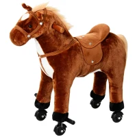HOMCOM Caballo de Juguete para Niños de +2 Años con Ruedas Sonidos y Estructura de Metal Carga 60kg 65x28x75 cm Marrón(m-1)