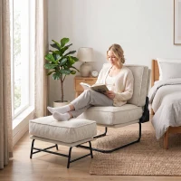 HOMCOM Sillón con Reposapiés Respaldo Ajustable Sillón de Lectura de Pana con Asiento Ancho Acolchado Grueso Crema(m-8)