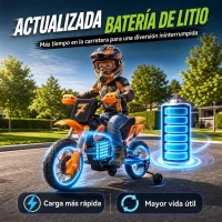 AIYAPLAY Moto Eléctrica Niños 12V 2 Ruedas Auxiliares Desmontables 2 Motores Suspensión Trasera 3 km/h 3-6 Años Naranja(m-7)