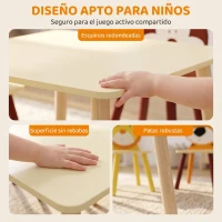 AIYAPLAY Mesa Infantil con 4 Sillas con Diseños de Animales Juego de Madera 5 Piezas para Niños y Niñas 3-8 Años Amarillo(m-7)