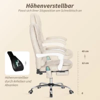 Vinsetto Bürostuhl mit Massagefunktion, ergonomisch, 65x160x104cm, Cremeweiß(m-6)