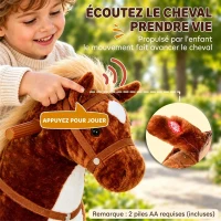HOMCOM Cheval à Monter pour Enfant, Cheval à Roulettes en Peluche, Sons Réalistes, Poignée, 75 cm de Haut, Marron(m-5)