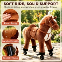 HOMCOM Plush Walking Horse Ride On Toy with Wheels and Realistic Sounds Rocking Horse for Girls Boys 2+ Years Old, 50cm Tall, Brown(m-4)