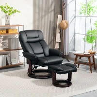 HOMCOM Relaxsessel mit Fußhocker, Verstellbarer Sessel, Kunstleder-Bezug, Polstersessel mit klappbarer Rückenlehne, Schwarz(m-10)