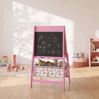 AIYAPLAY Cavalete Infantil 3 em 1 Dupla Face, Quadro Negro e Quadro Branco, Rolo de Papel, Cestos, Prateleira, 3-8 Anos, Rosa(m-5)