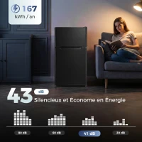 HOMCOM Mini Réfrigérateur Congélateur 90 L, Petit Frigo Compact Silencieux, 2 Portes Réversibles, Thermostat Réglable, Noir(m-7)