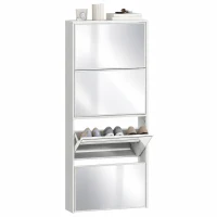 HOMCOM Dulap cu Oglindă și 4 Uși Anti-Răsturnare din Lemn, 63x17x146 cm, Alb(m-11)