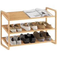 HOMCOM Bambusregal, Schuhregal, Flurregal, 3-stufiges Design, 30 kg Belastbarkeit, Holz(m-12)