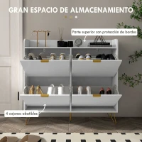 HOMCOM Zapatero Estrecho con 4 Cajones Abatibles Estantes Ajustables para 16 Pares 106x24x102 cm Blanco(m-4)