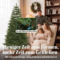 HOMCOM Kunstkerstboom 180 cm, edelden, vol model met scharnierende takken, 961 takpunten, inklapbare houten standaard, groen(m-6)
