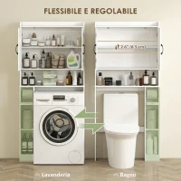 HOMCOM Mobile Sopra WC con Armadietto a 2 Ante Ventilate e Ripiani Aperti, Barra Inferiore, 80x19.5x170 cm, Bianco(m-5)