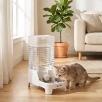 PawHut Dispensador Automático de Água por Gravidade 8 L para Cães e Gatos com Bico Rebatível e Tigela em Aço Inoxidável, Branco(m-8)