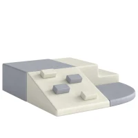 AIYAPLAY Juego de 4 Bloques de Espuma para Niños de Psicomotricidad Tapizados en PU Escalar y Gatear 1-3 Años Gris Claro y Beige(m-14)