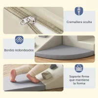 AIYAPLAY Juego de 4 Bloques de Espuma para Niños de Psicomotricidad Tapizados en PU Escalar y Gatear 1-3 Años Gris Claro y Beige(m-8)