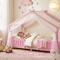 AIYAPLAY Lit Cabane Enfant 90x200 cm, Lit Enfant en Forme de Maison avec Barrières de Sécurité et Sommier à Lattes Solides, Rose(m-6)