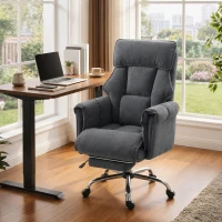 HOMCOM Bürostuhl Höhenverstellbarer Drehstuhl mit Lendenwirbelstütze, Fußstütze, Schneeflanell, 80 x 80 x 106-114 cm Dunkelgrau(m-2)