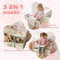 AIYAPLAY Banco Infantil Convertible 3 en 1 Juego de Mesa y Silla Baúl de Juguetes con 2 Cajones de Tela 3-6 Años Rosa(m-4)