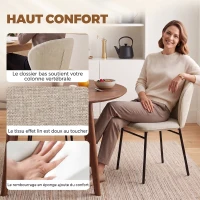 HOMCOM Lot de 2 chaises de salle à manger assise rembourrée en tissu aspect lin pieds en acier stable design moderne crème(m-5)