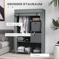 HOMCOM Stoffschrank Kleiderschrank faltbarer Schrank, 1 Kleiderstange, 6 Regalböden, 102 x 42.5 x 162.5 cm, Grau(m-4)