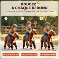 HOMCOM Cheval à Monter pour Enfant, Cheval à Roulettes en Peluche, Sons Réalistes, Poignée, 75 cm de Haut, Marron(m-6)