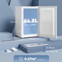 HOMCOM Mini-congelator 85 L, congelator vertical compact cu balamale reversibile și temperatură reglabilă, Alb(m-3)