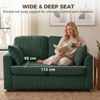 HOMCOM 2 Seater Sofa, Corduroy Small Couch with Spring Cushion, Wide and Deep Seat, Dark Green(m-6)