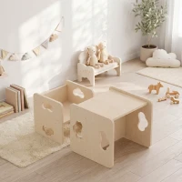 AIYAPLAY Ensemble Table et Chaise Enfant Réversible, Hauteurs Réglables, Poignées Nuage, 18-36 Mois, 38 x 36 x 33,5 cm, Naturel(m-2)