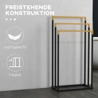 kleankin Handtuchhalter Handtuchalter-Set 3 Handtuchstangen, Industriedesign, Bambus, 45 x 22,5 x 86 cm, Schwarz + Natur(m-6)