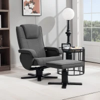HOMCOM Schaukelbarer Relaxsessel mit Fußhocker, Stoffbezug in Samtoptik, drehbarer Polstersessel, Holzgestell, Grau(m-10)